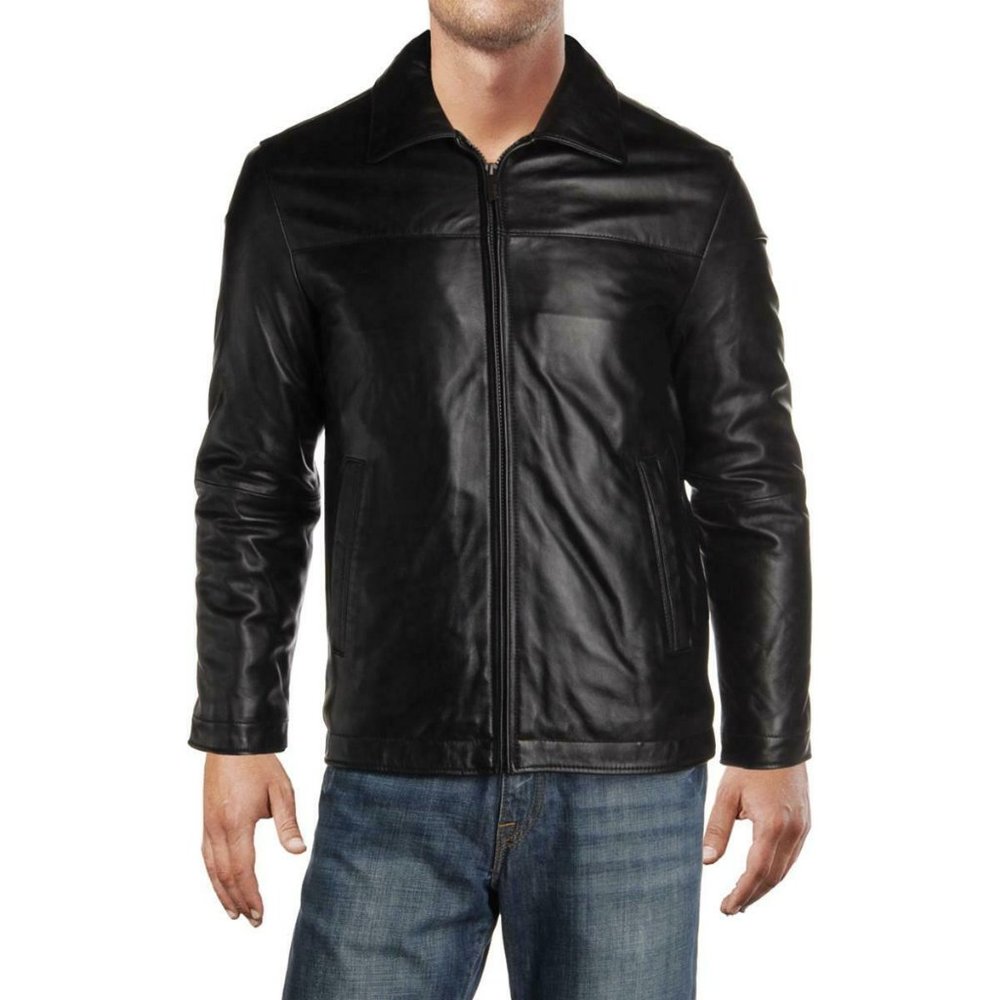 Perry Ellis Black Lambskin Jacket Casual NEW